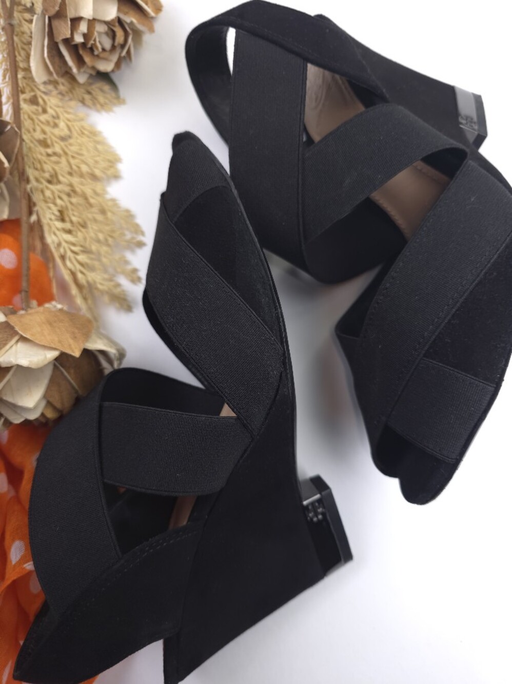 Tory Burch Black Crisscross Open-Toe Slingback Heels Sz 8m - Picture 7 of 8